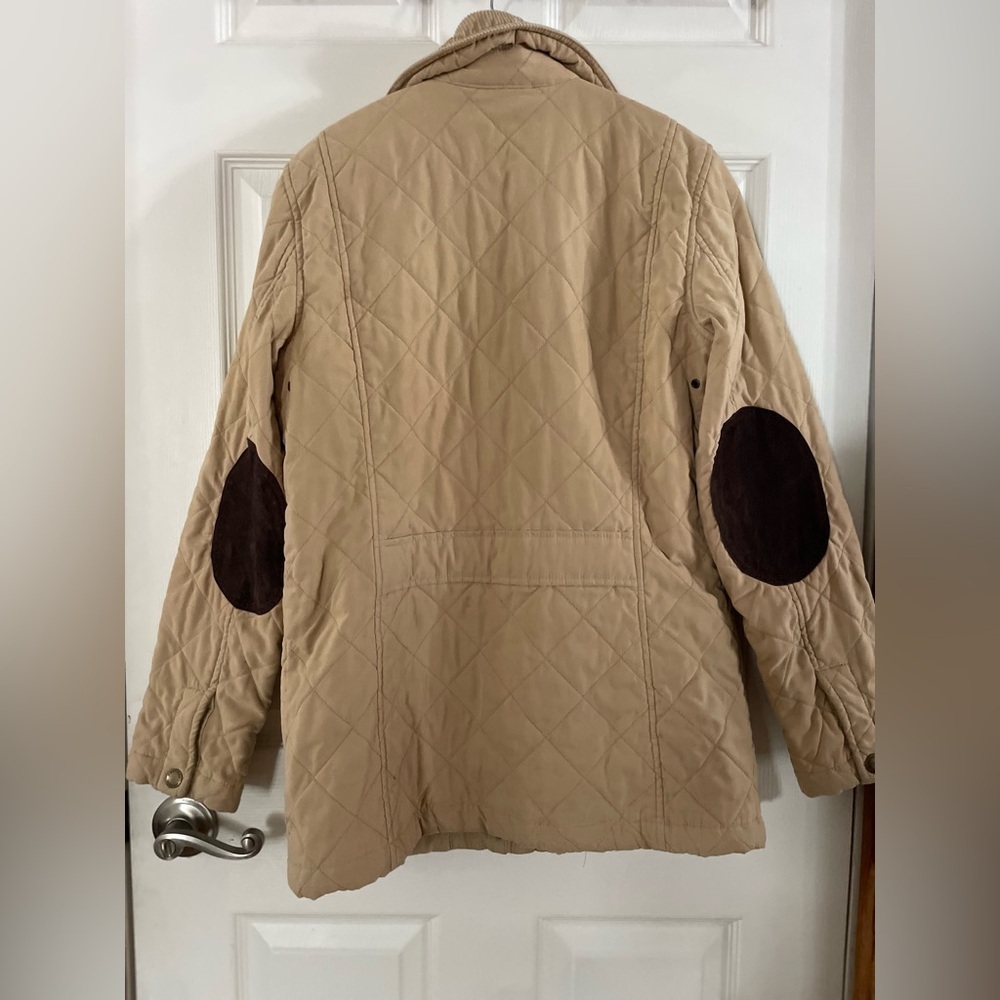 American Living Quilted Beige Jacket with Dark Brown Details - Picture 9 of 11